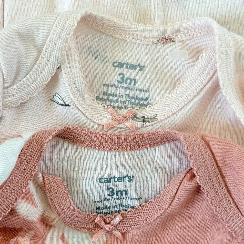 Carters Baby Girl Sleeper Gown Set 3 Months 100% Cotton Pink Floral Dragonfly
